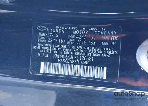 2015 Hyundai Genesis 3.8 R-Spec из США, поврежденный, VIN KMHHU6KJ8FU128631